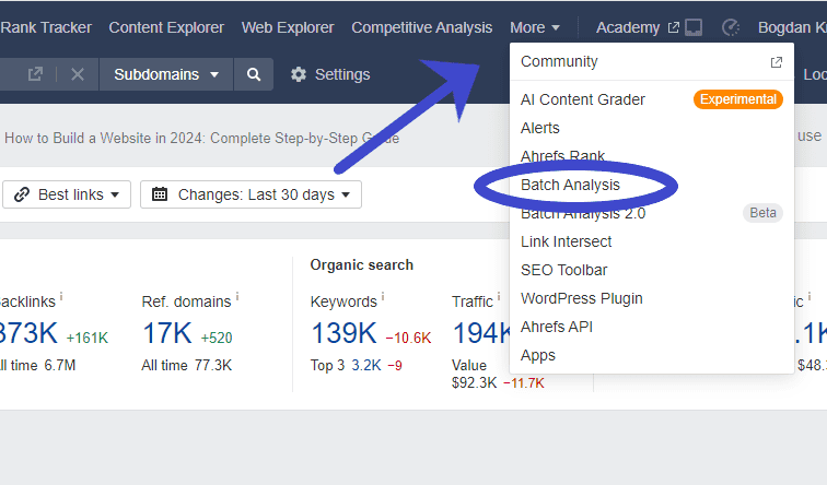 ahrefs batch analysis