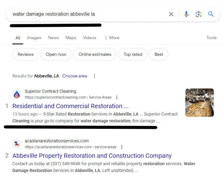 water damage seo results