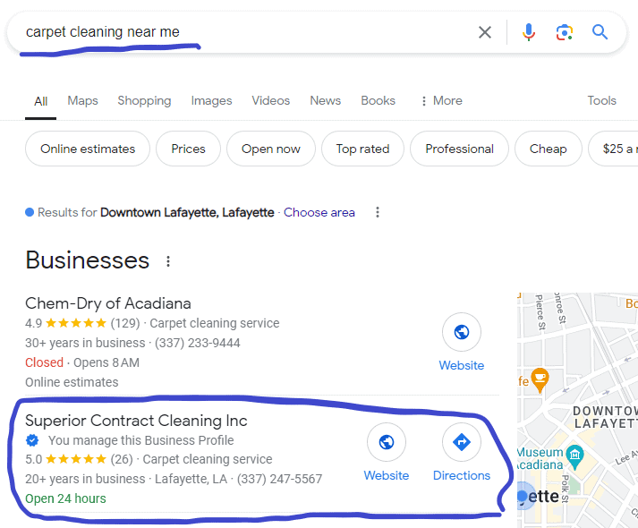 carpet cleaning seo results