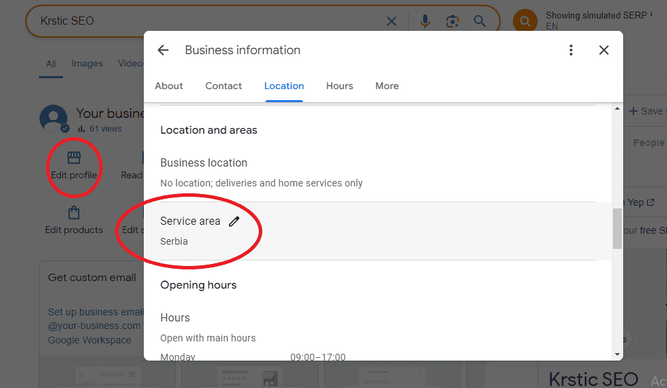 service area google business profile