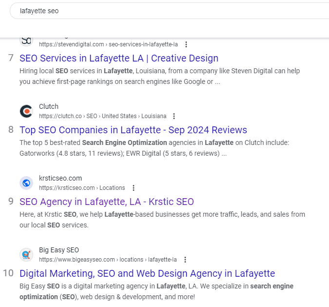 our local and national seo results